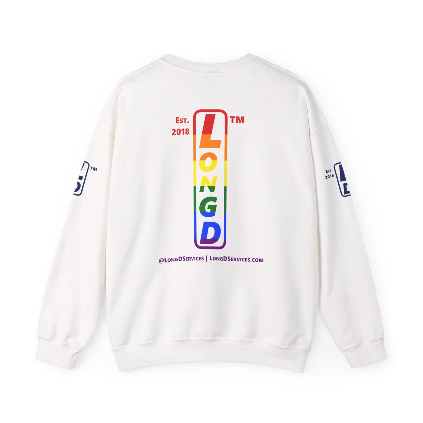 I Luv LongD positive horizontal 6-striped tag-domain upright 4-print single-breasted logo crewneck sweatshirt