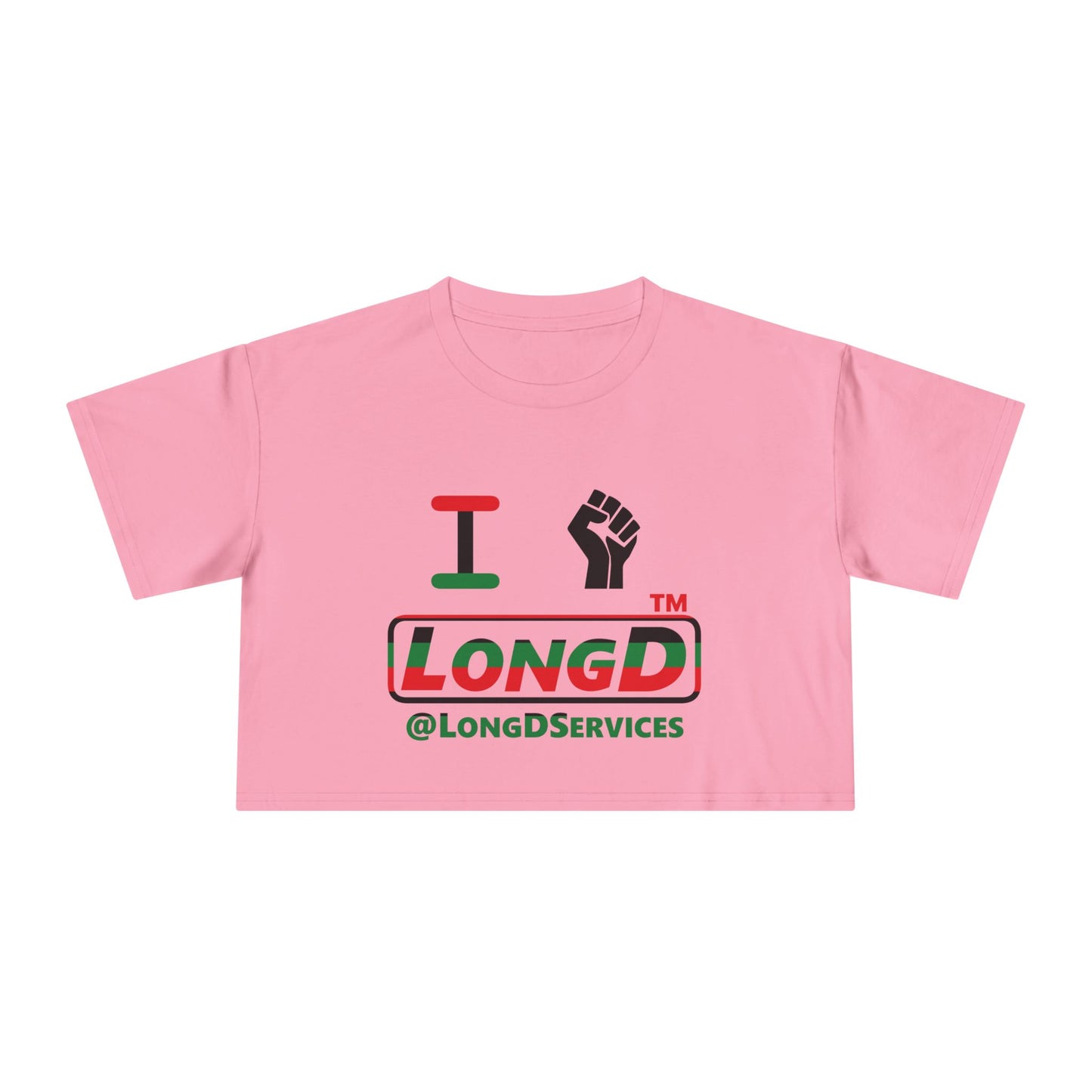 I fist LongD positive horizontal 6-striped tag logo crop tee