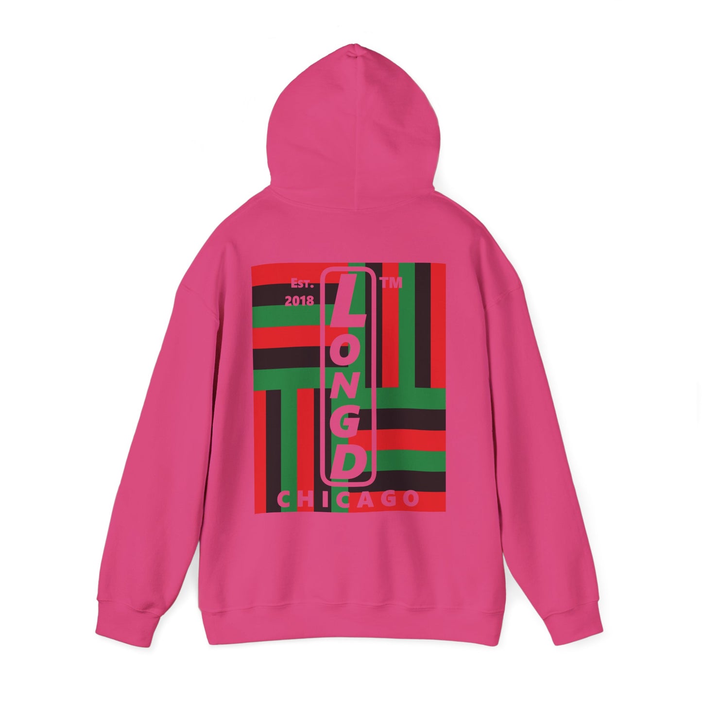 LongD single-breasted negative windmill front-back upright Chicago logo hoodie (Juneteenth colors)