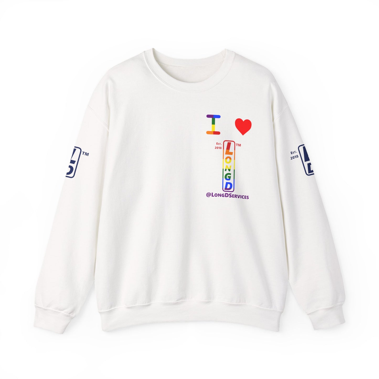 I Luv LongD positive horizontal 6-striped tag upright 4-print single-breasted logo crewneck sweatshirt