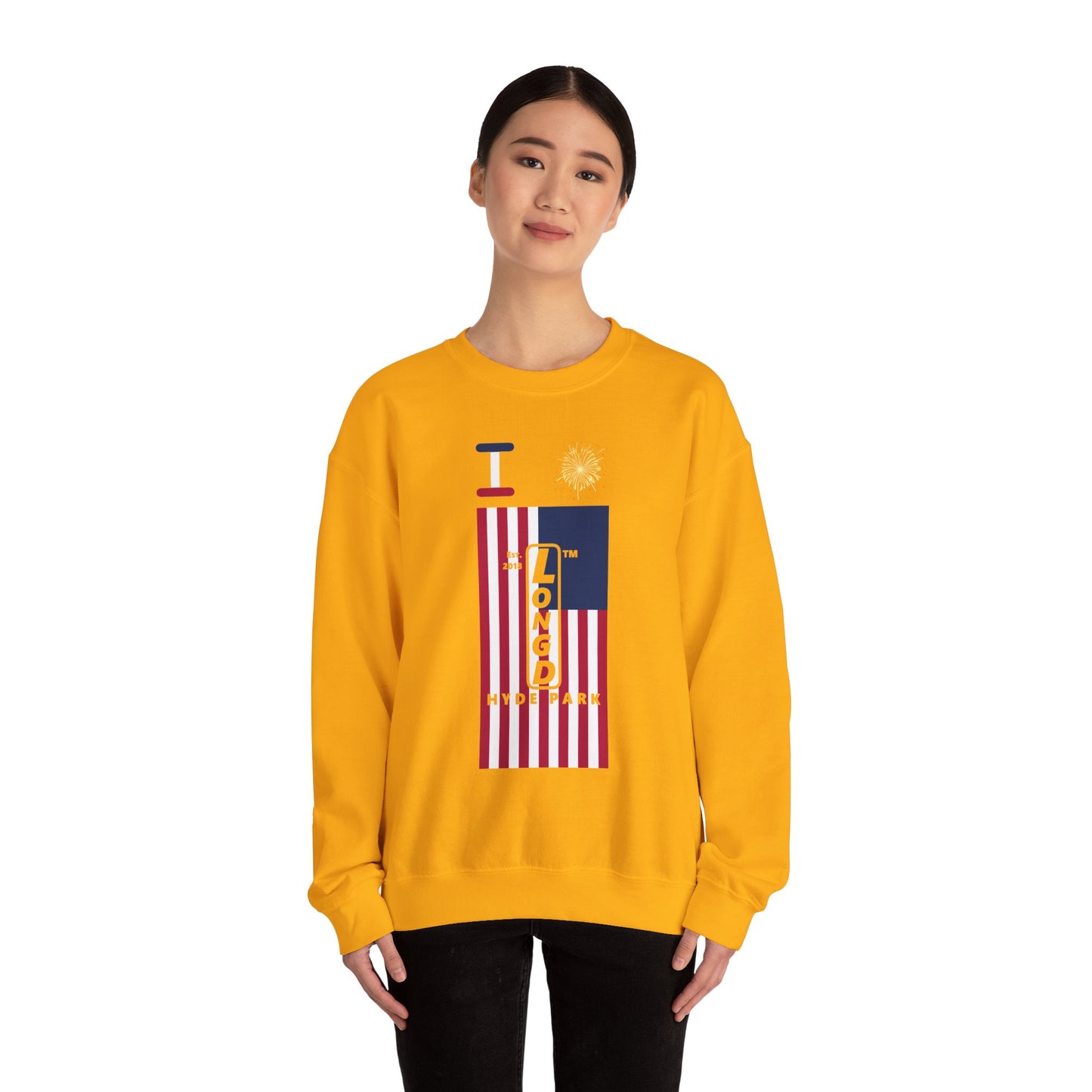 I Burst LongD negative flag Hyde Park upright logo crewneck sweatshirt