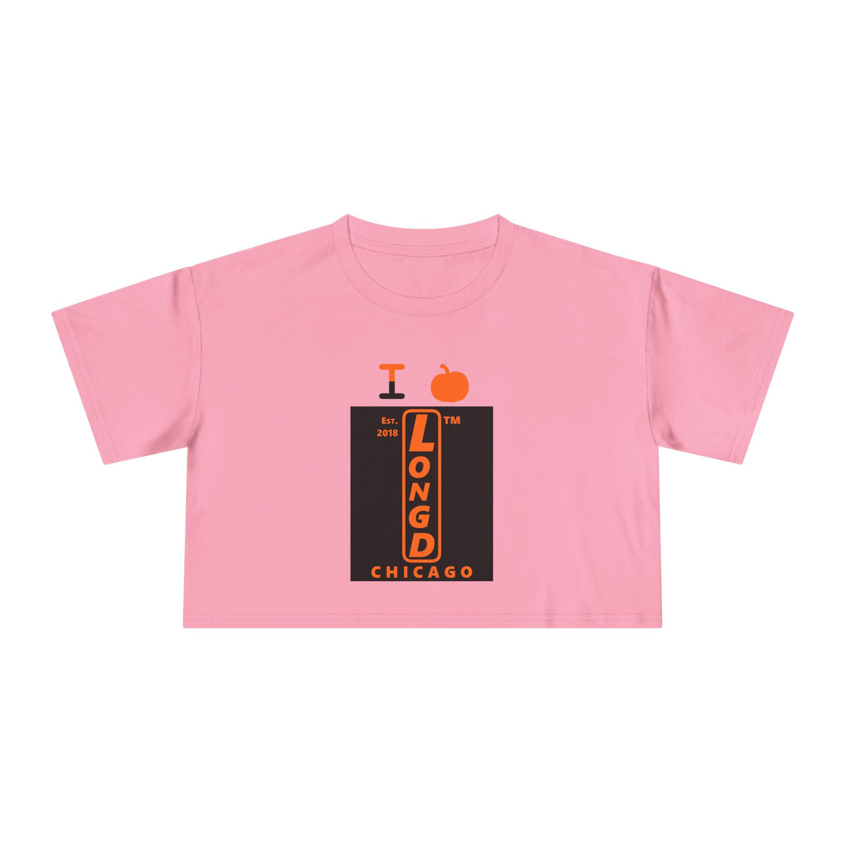 I pumpkin LongD Chicago upright logo positive orange on negative black crop tee