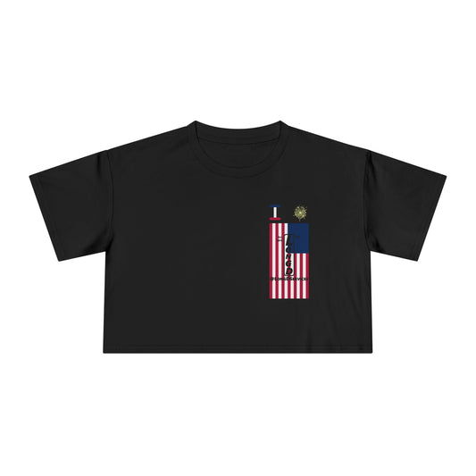 I burst LongD negative flag upright single-breasted tag logo crop tee