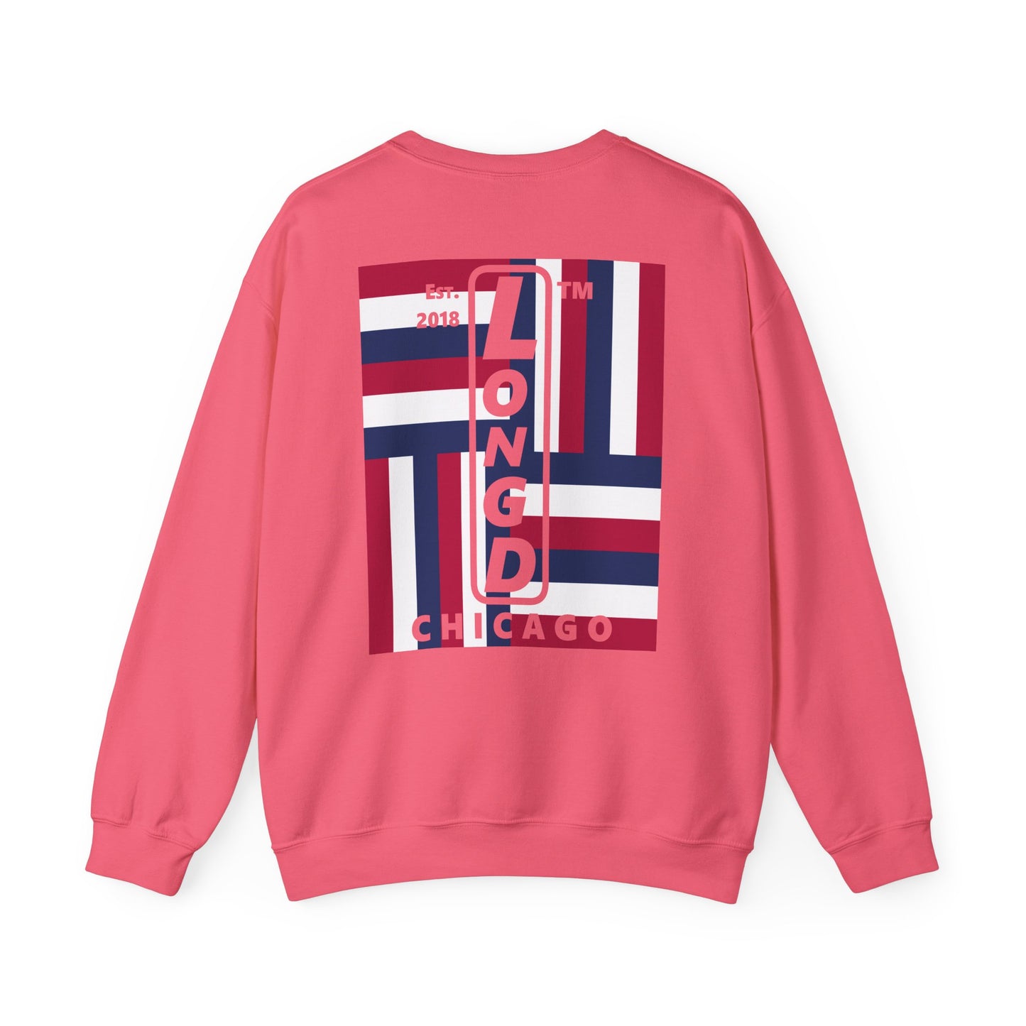 LongD negative rotated windmill Chicago front-back upright logo crewneck sweatshirt (patriotic colors)
