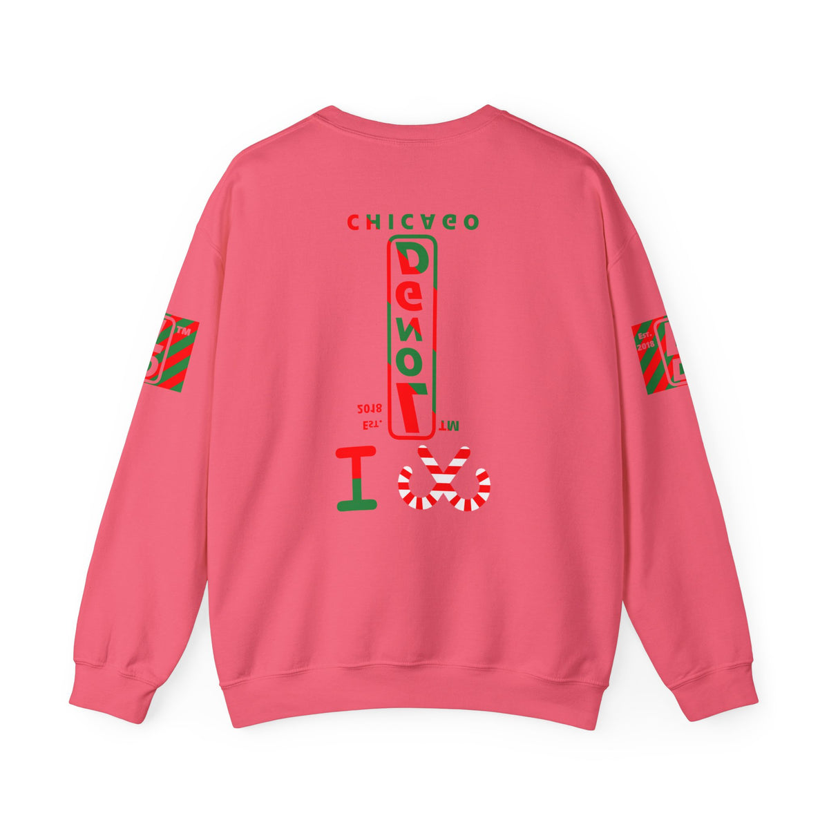 I candy cane LongD Chicago positive upright pixel-weighted 4-striped 4-print logo crewneck sweatshirt