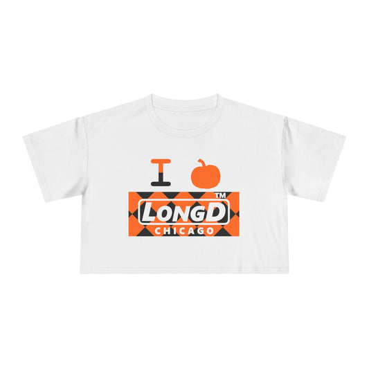 I pumpkin LongD Chicago negative argyle logo crop tee