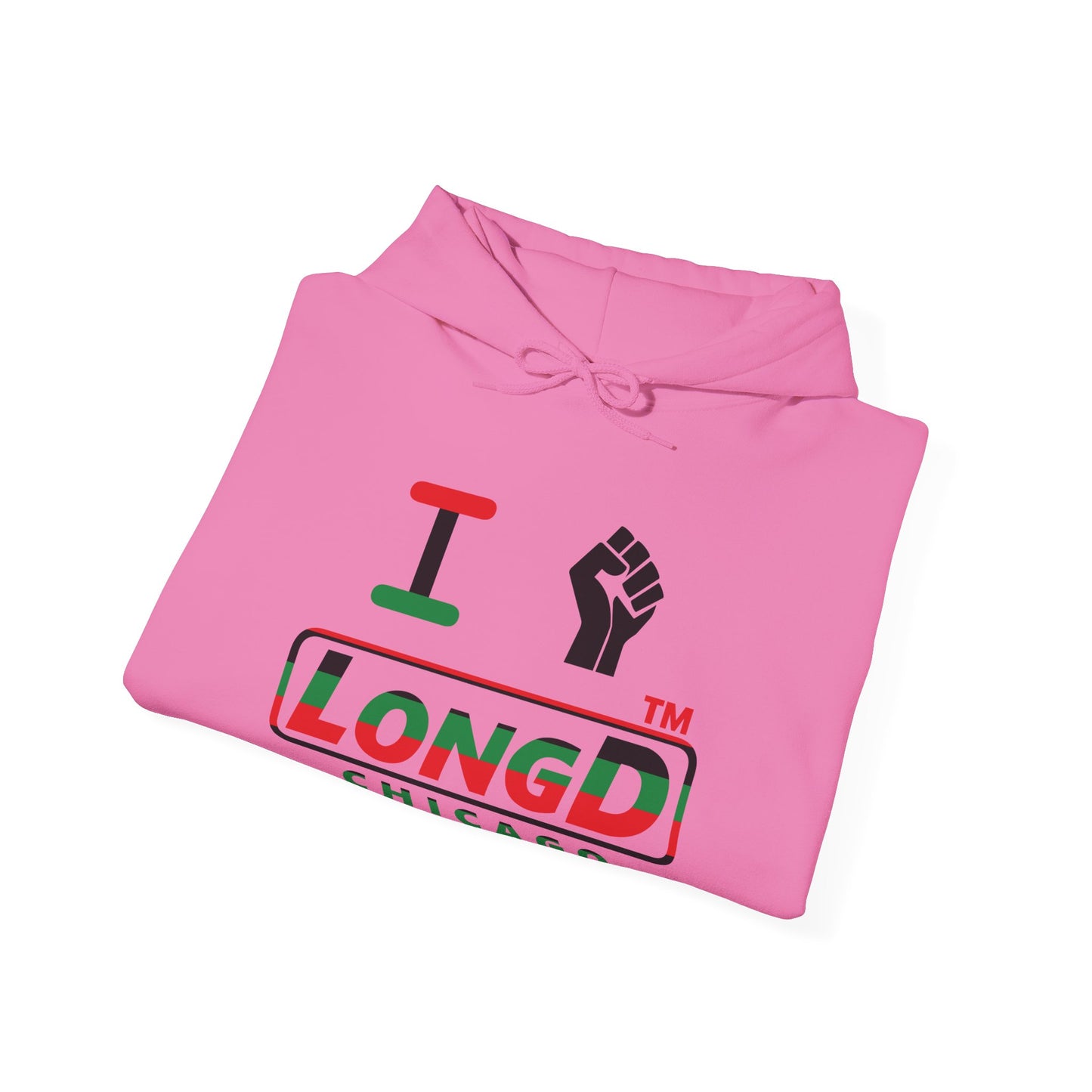 I fist LongD® positive horizontal 6-striped Chicago logo Hoodie (Juneteenth colors)