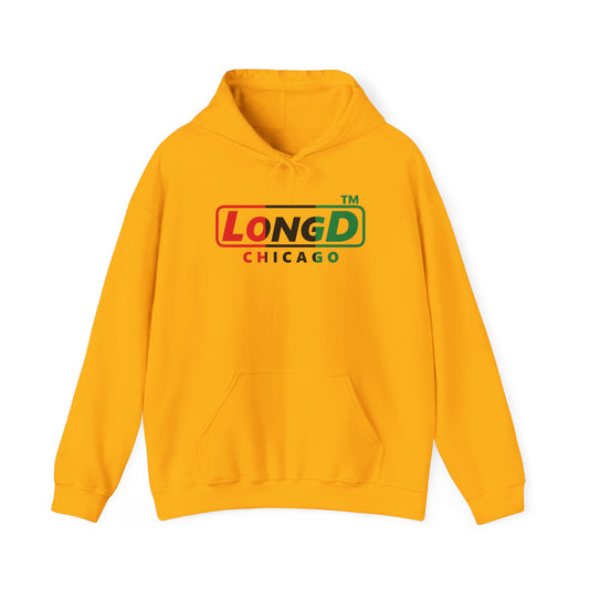 LongD® positive vertical 3-striped Chicago logo Hoodie (Juneteenth colors)