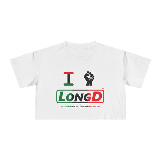 I Fist LongD Logo Women's Crop Tee (Black fist and Juneteenth positive thirds logo)