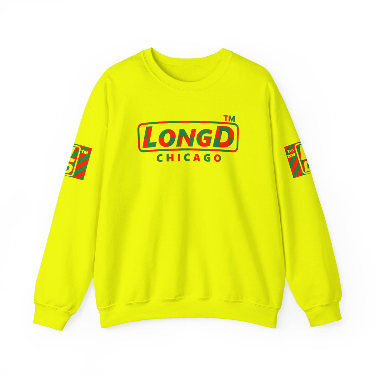 LongD Chicago positive checkered 4-print logo (Xmas colors) crewneck sweatshirt
