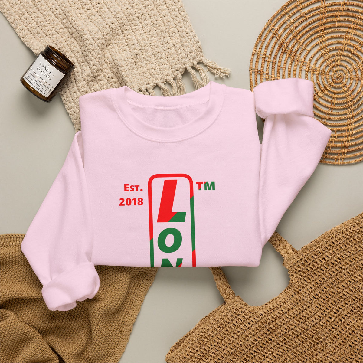 LongD Chicago positive upright pixel-weighted 4-striped logo (Xmas colors) crewneck sweatshirt