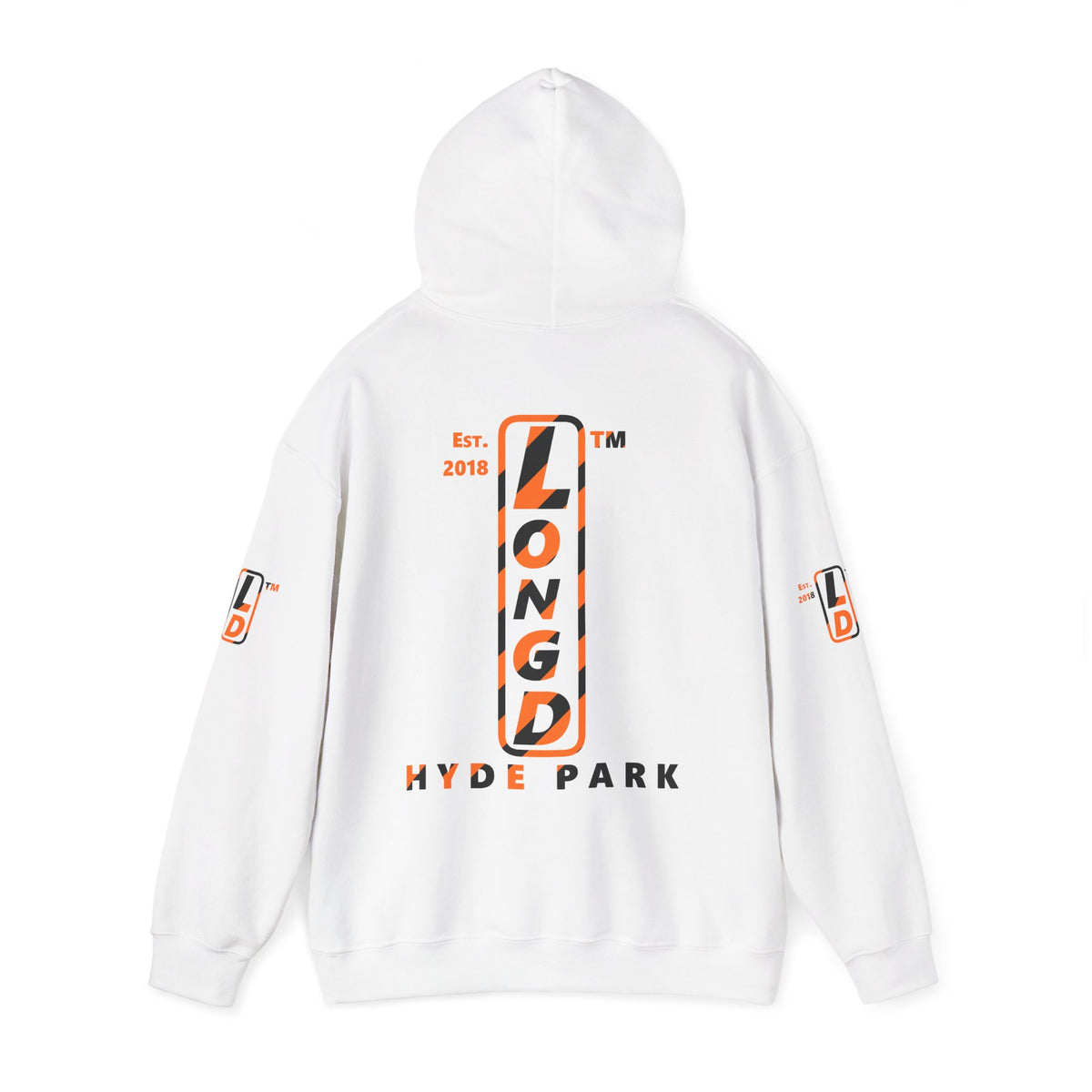 LongD Hyde Park positive upright pixel-weighted 12-striped 4-print logo (Halloween colors) hoodie