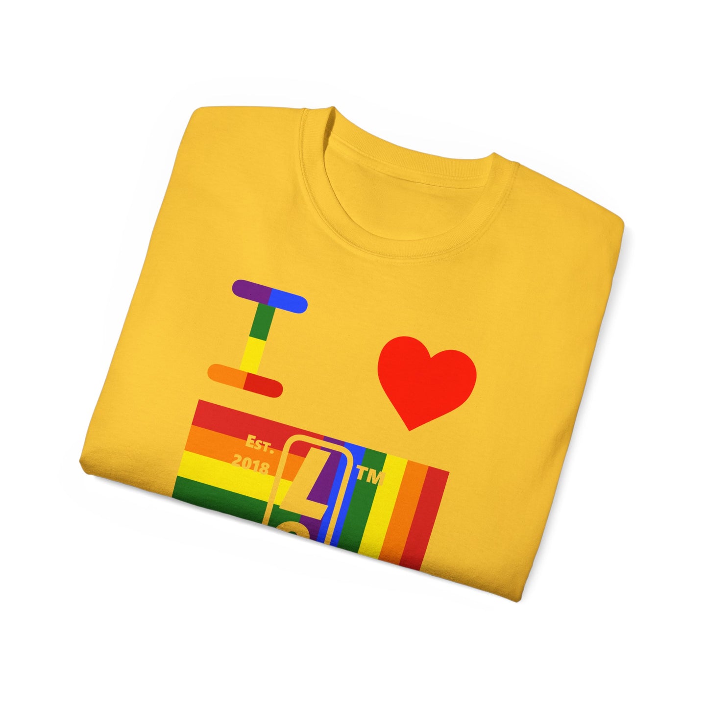 I Luv LongD Cotton Tee negative windmill Hyde Park upright logo (Pride colors)