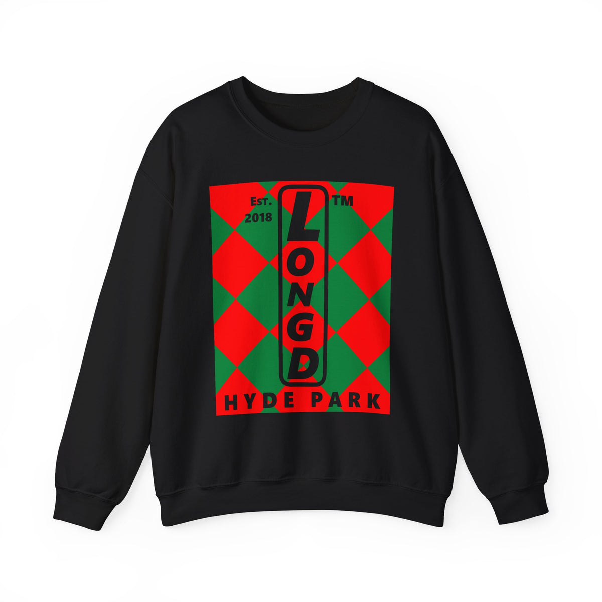 LongD Hyde Park negative upright argyle logo (Xmas colors) crewneck sweatshirt