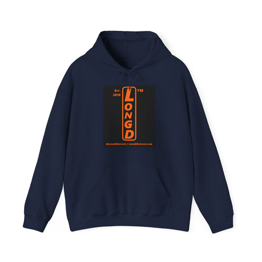 LongD Tag-domain upright logo positive orange on negative black (Halloween colors) hoodie