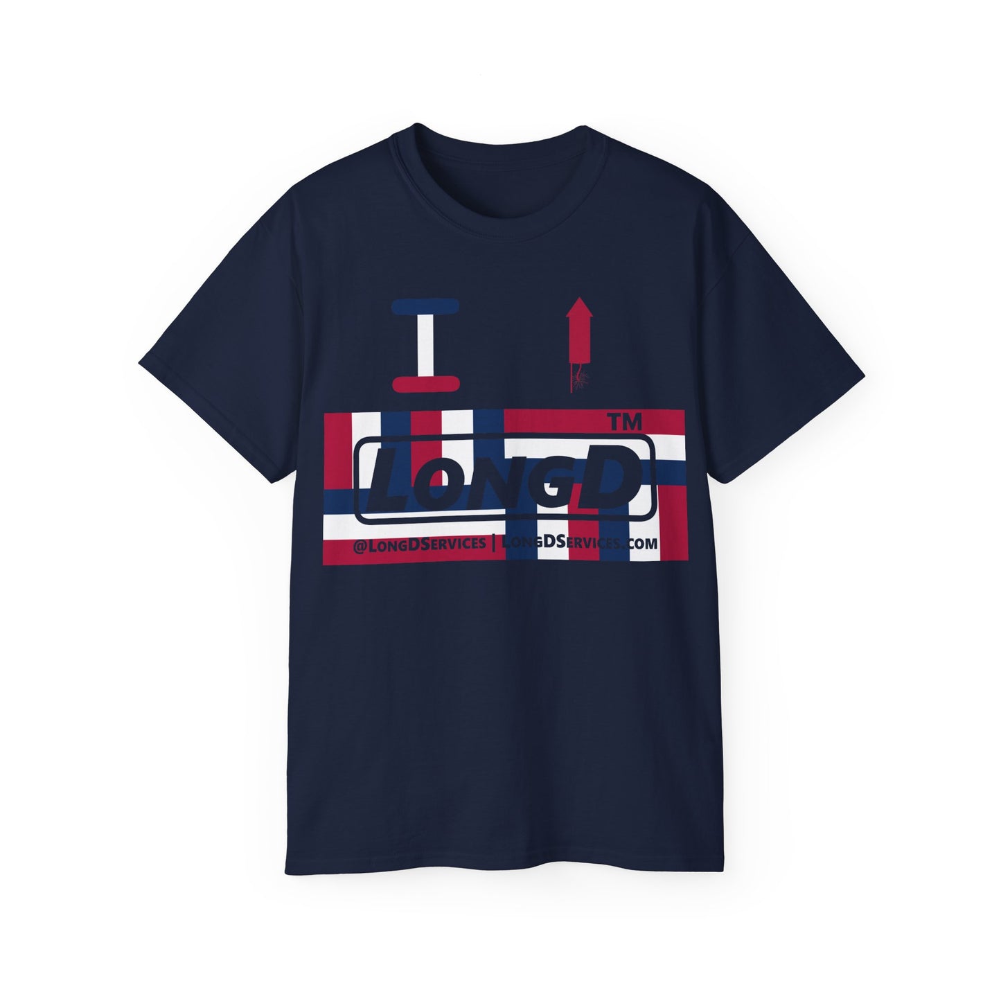 I firecracker LongD negative modified windmill tag-domain logo cotton tee
