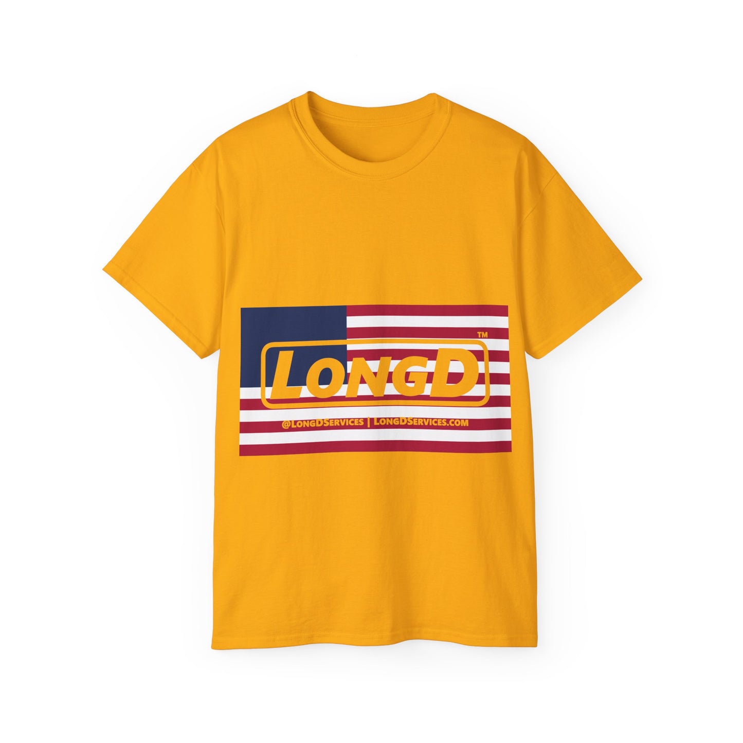LongD® Logo Cotton Tee Red, White and Blue flag negative text