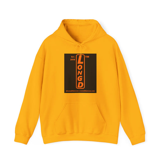 LongD Tag-domain upright front-back logo orange (FE7518) on Black (000000) (Halloween colors) hoodie