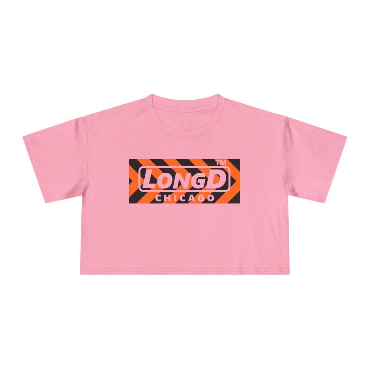 LongD Chicago negative forward chevron logo (Halloween colors) crop tee