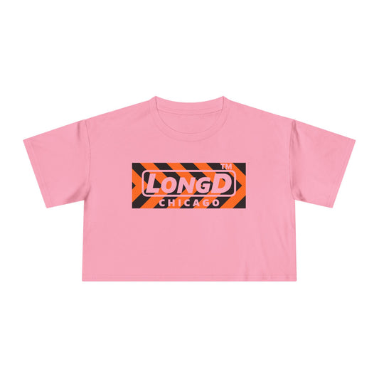 LongD Chicago negative forward chevron logo (Halloween colors) crop tee