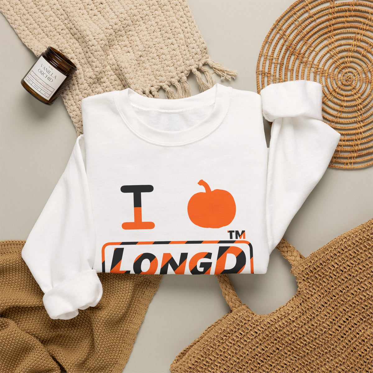 I pumpkin LongD Tag positive 12-striped logo crewneck sweatshirt