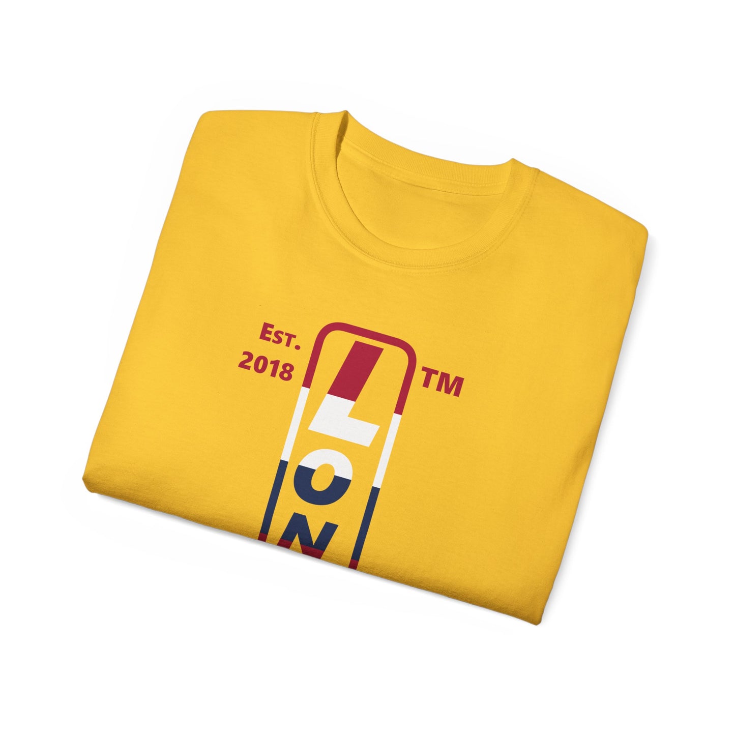 LongD cotton tee positive horizontal 6-striped Chicago upright logo (Patriotic colors)