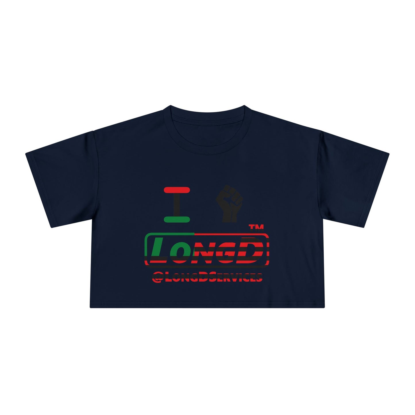 I fist LongD positive flag tag logo crop tee