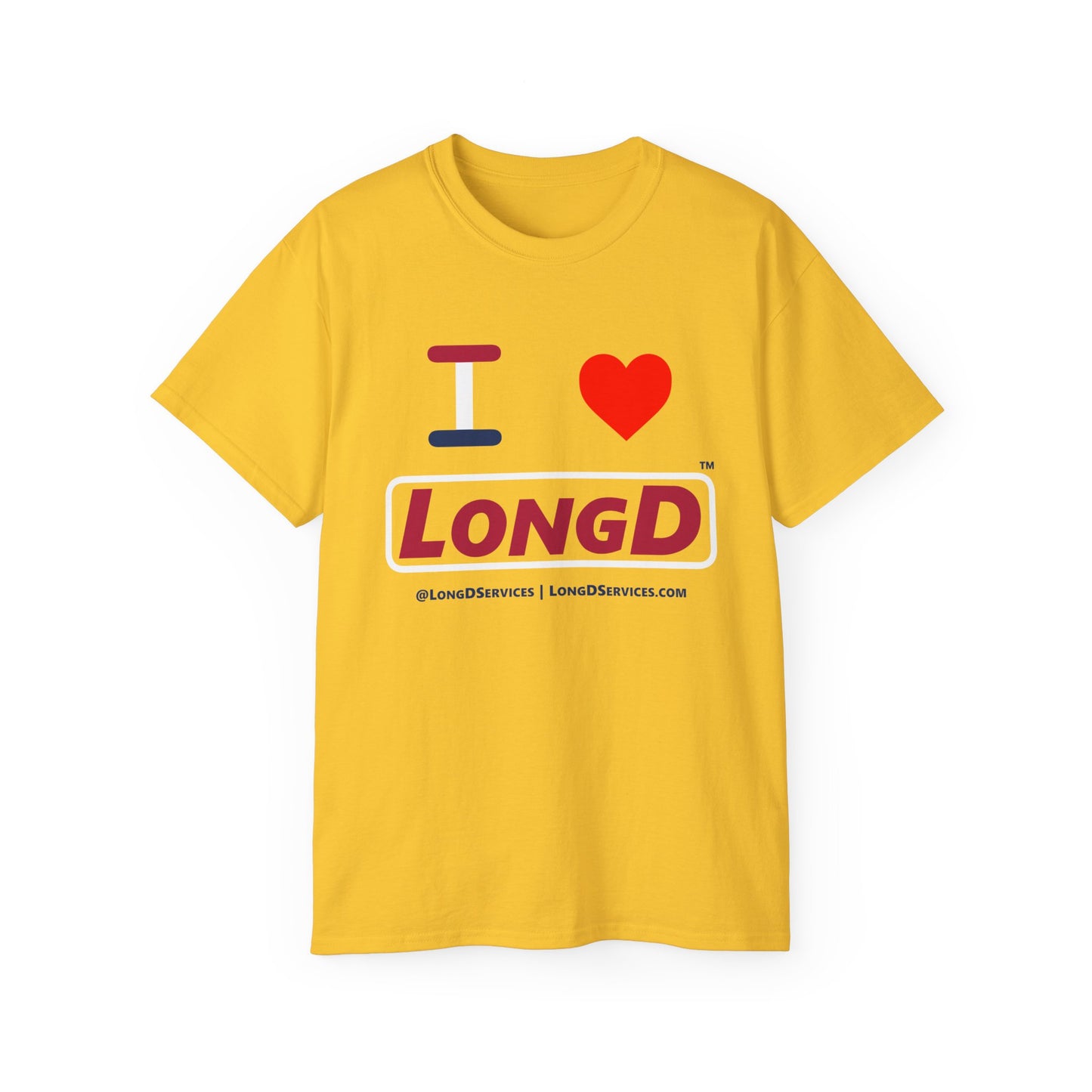 I Luv LongD® Logo Cotton Tee Red, White and Blue positive elements text