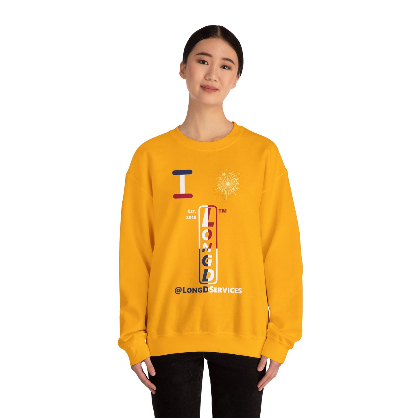 I Burst LongD positive quarters tag upright logo crewneck sweatshirt