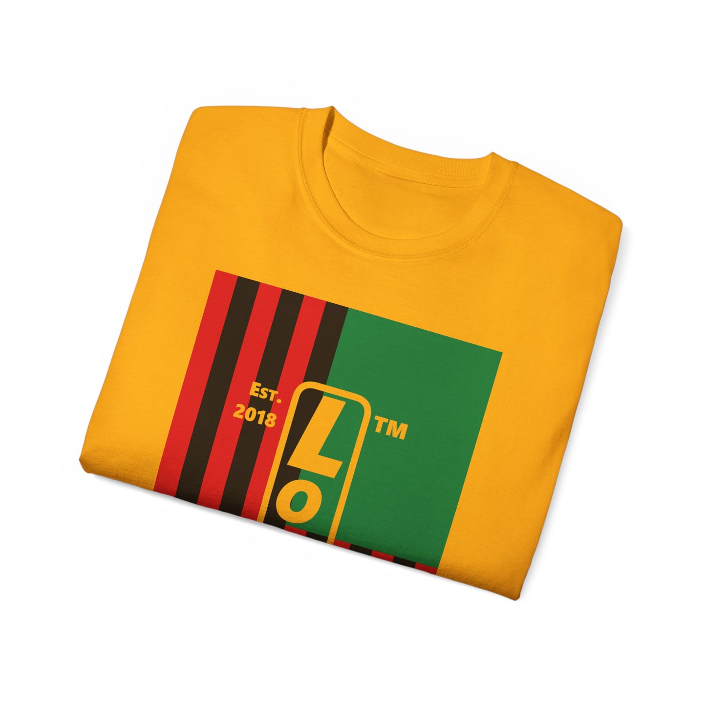 LongD Cotton Tee negative flag Hyde Park upright logo (Juneteenth colors)
