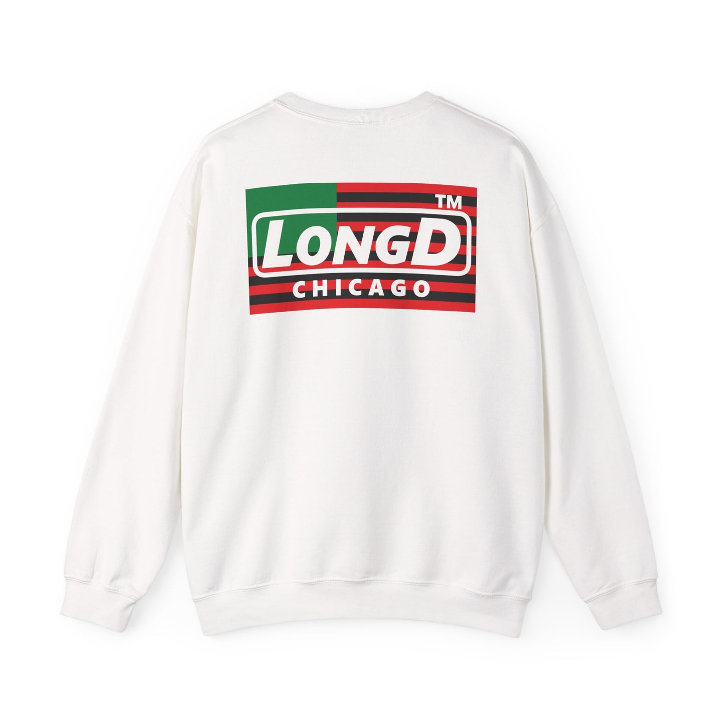 LongD negative flag front-back Chicago logo crewneck sweatshirt (Juneteenth colors)