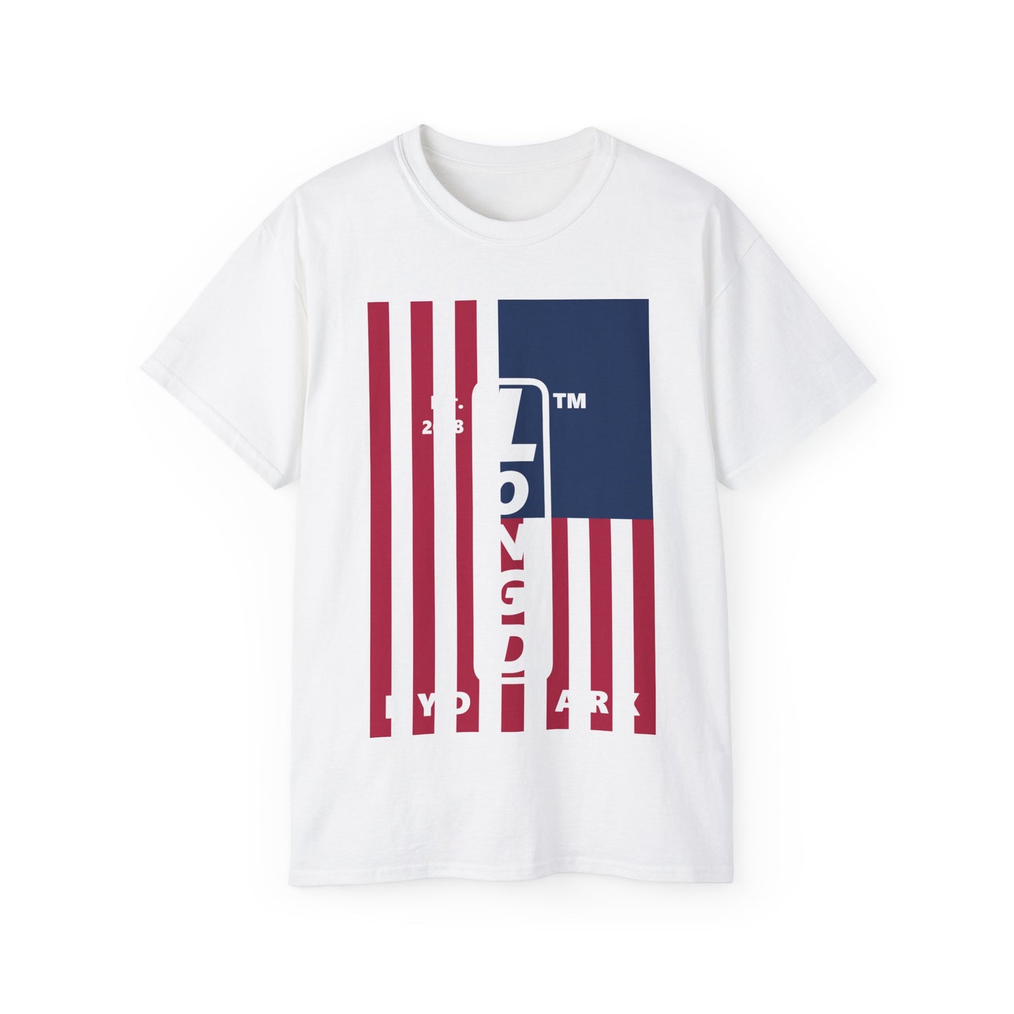 LongD cotton tee negative cropped flag Hyde Park upright logo (Patriotic colors)