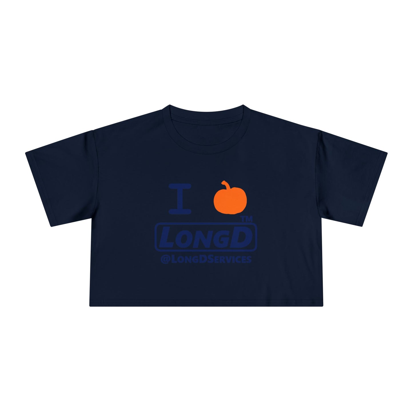I pumpkin LongD Tag positive basic Navy (002060) front-back logo crop tee
