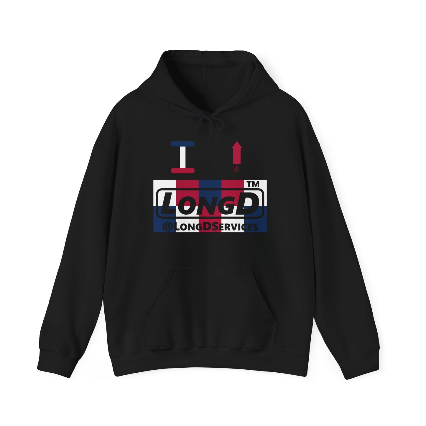 I firecracker LongD® negative 2x5 tag logo hoodie