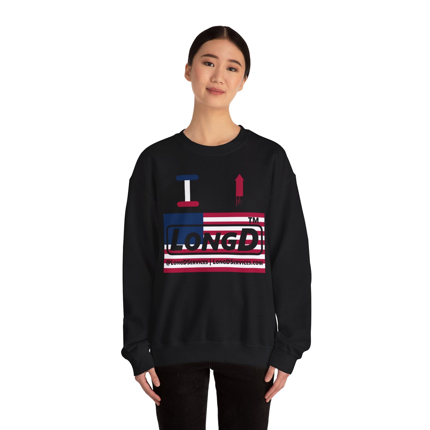 I firecracker LongD negative flag front-back tag-domain logo crewneck sweatshirt