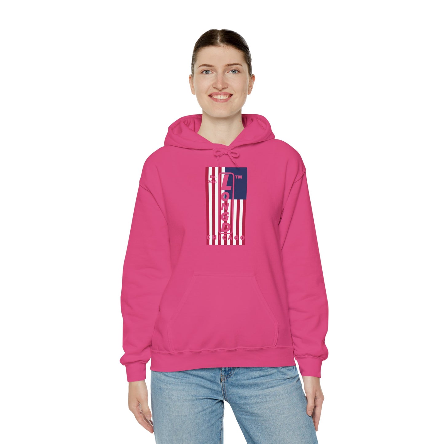 LongD® negative flag upright Chicago logo hoodie