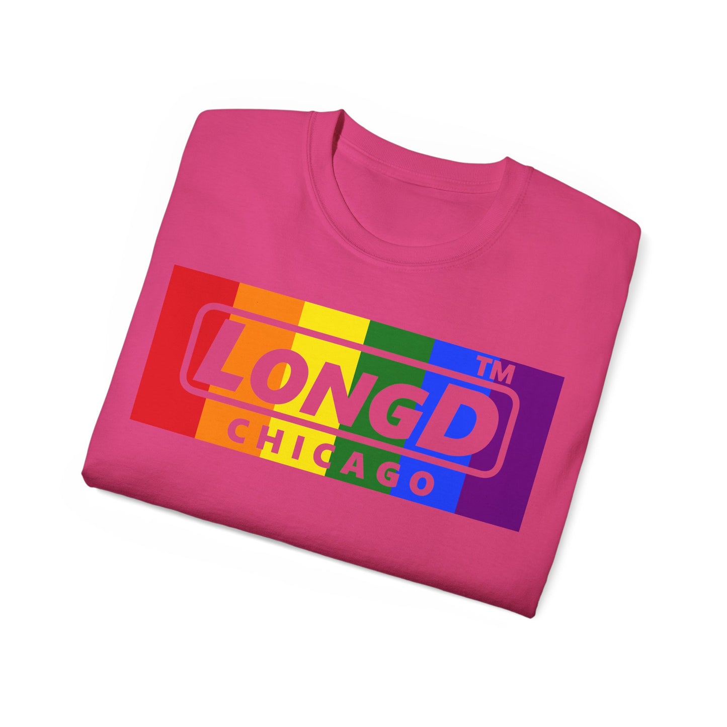 LongD negative vertical striped Chicago logo cotton tee (Pride colors)