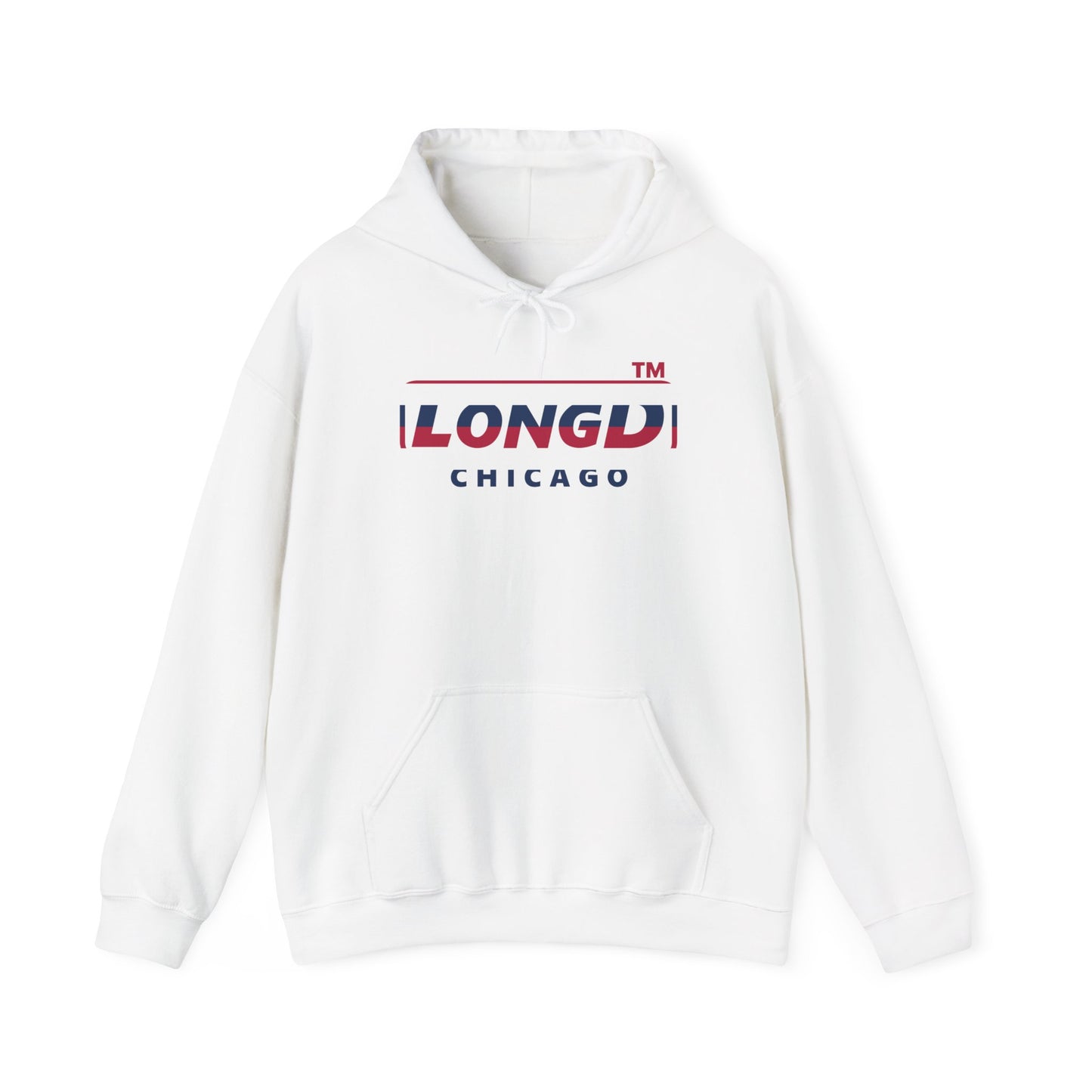 LongD® positive horizontal 6-striped Chicago logo hoodie (patriotic colors)