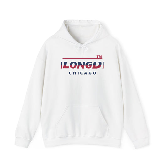 LongD® positive horizontal 6-striped Chicago logo hoodie (patriotic colors)