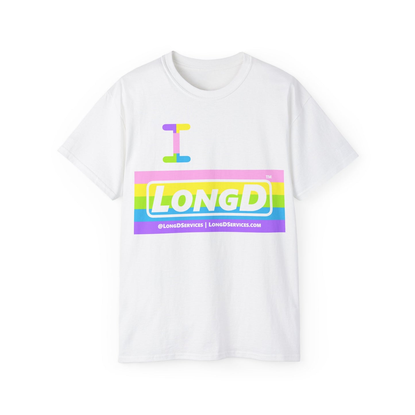 I Bunny LongD® negative horizontal striped Tag-domain Logo Cotton Tee
