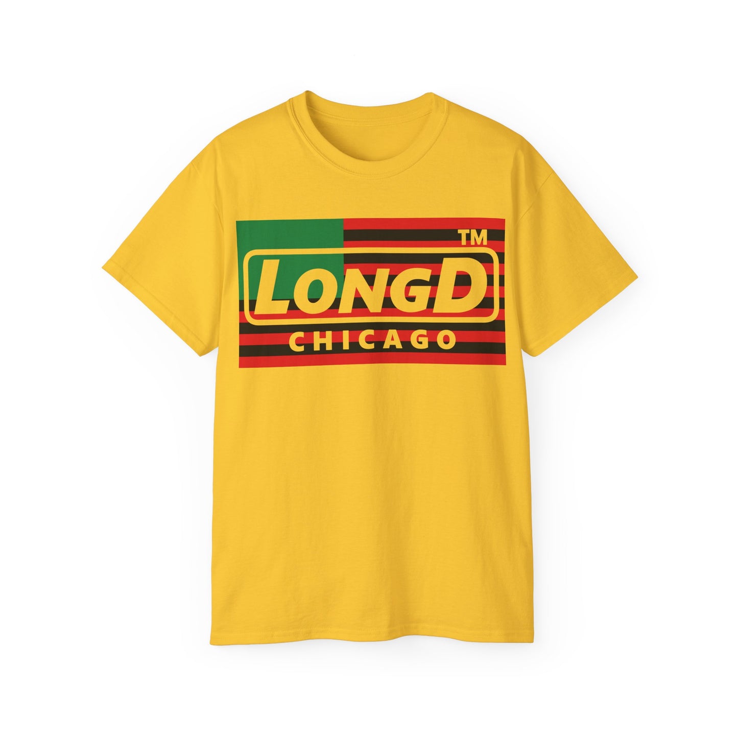 LongD negative flag Chicago logo cotton tee (Juneteenth colors)