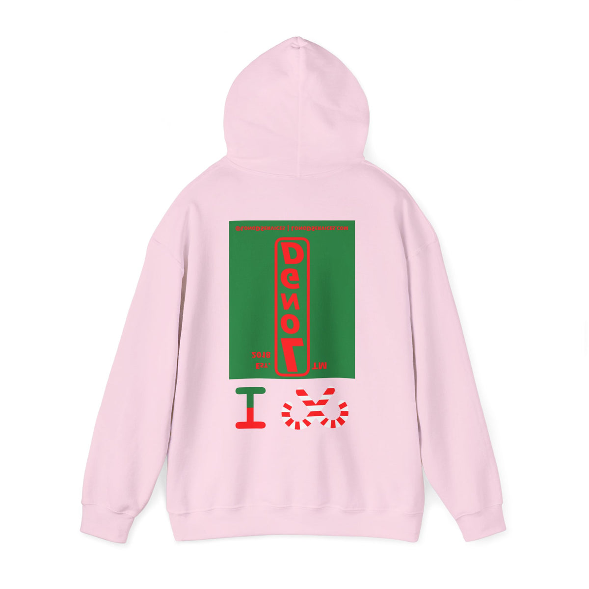 I candy cane LongD Tag-domain upright front-back logo positive red on negative green hoodie