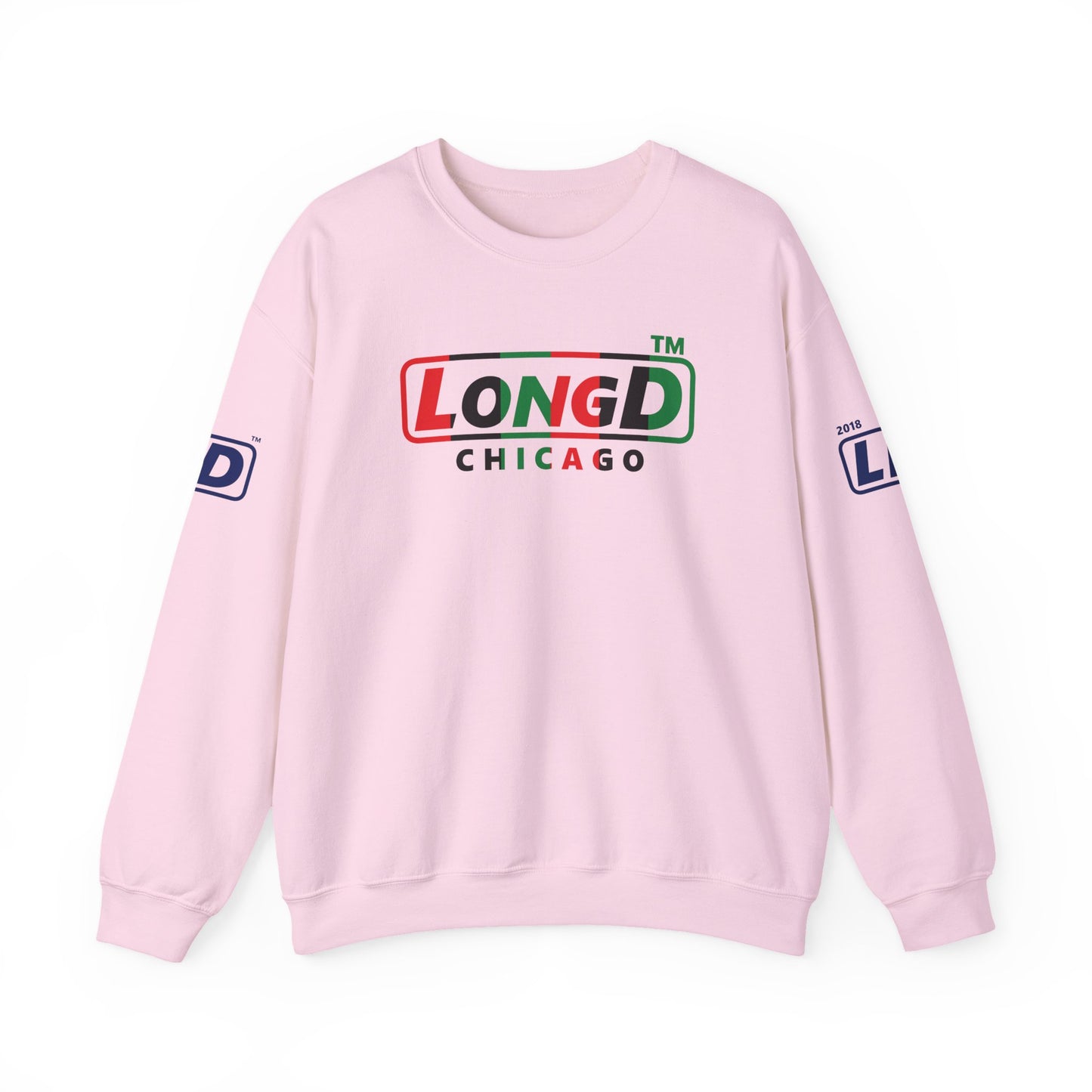 LongD positive vertical 6-striped 4-print Chicago logo crewneck sweatshirt (Juneteenth colors)