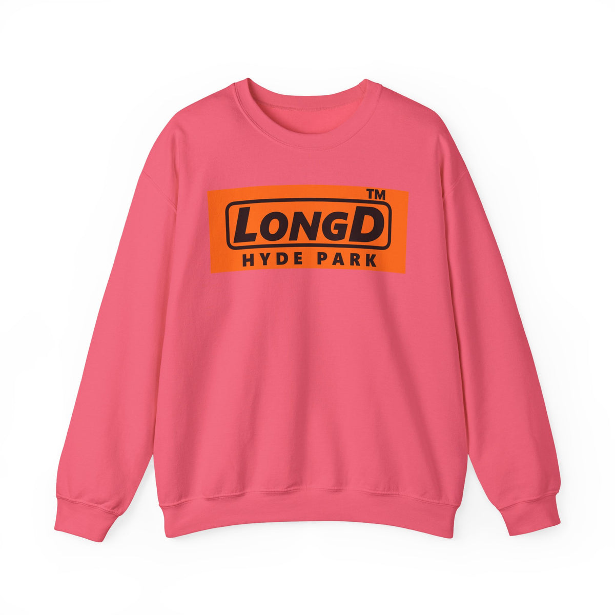 LongD Hyde Park logo Black (000000) on orange (FE7518) (Halloween colors) crewneck sweatshirt