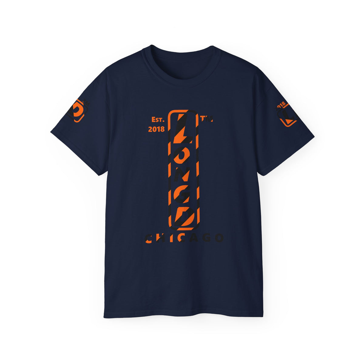 LongD Chicago positive upright pixel-weighted 12-striped 4-print logo (Halloween colors) cotton tee