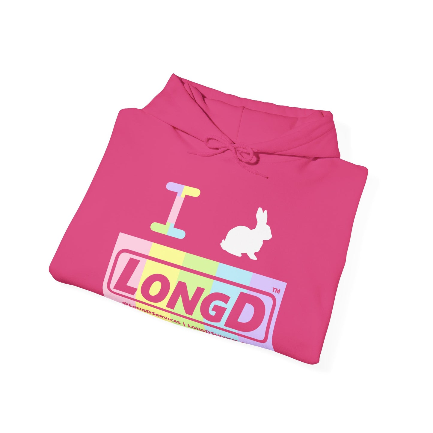 I Bunny LongD® Logo Hoodie pastel spectrum negative text (White Easter Bunny)