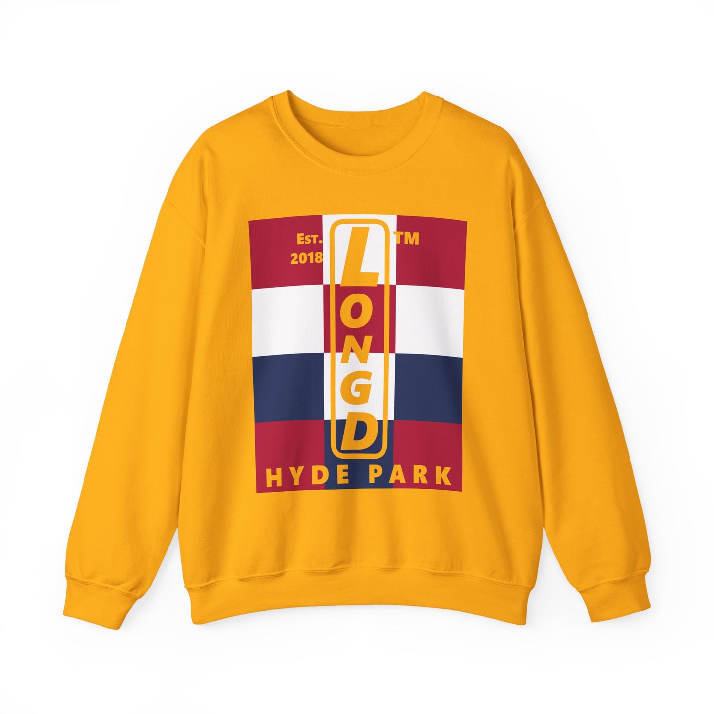 LongD negative 4x3 Hyde Park upright logo crewneck sweatshirt (patriotic colors)