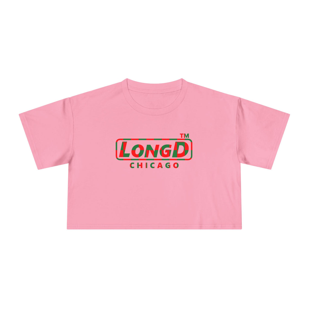 LongD Chicago positive checkered logo (Xmas colors) crop tee
