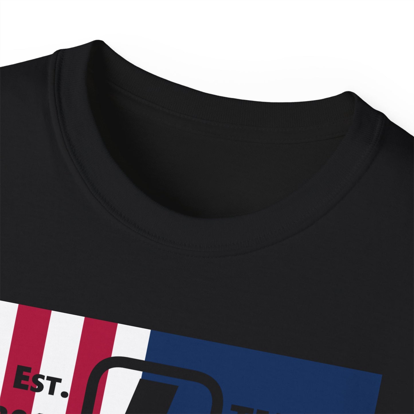 LongD cotton tee negative cropped flag Chicago upright logo (Patriotic colors)