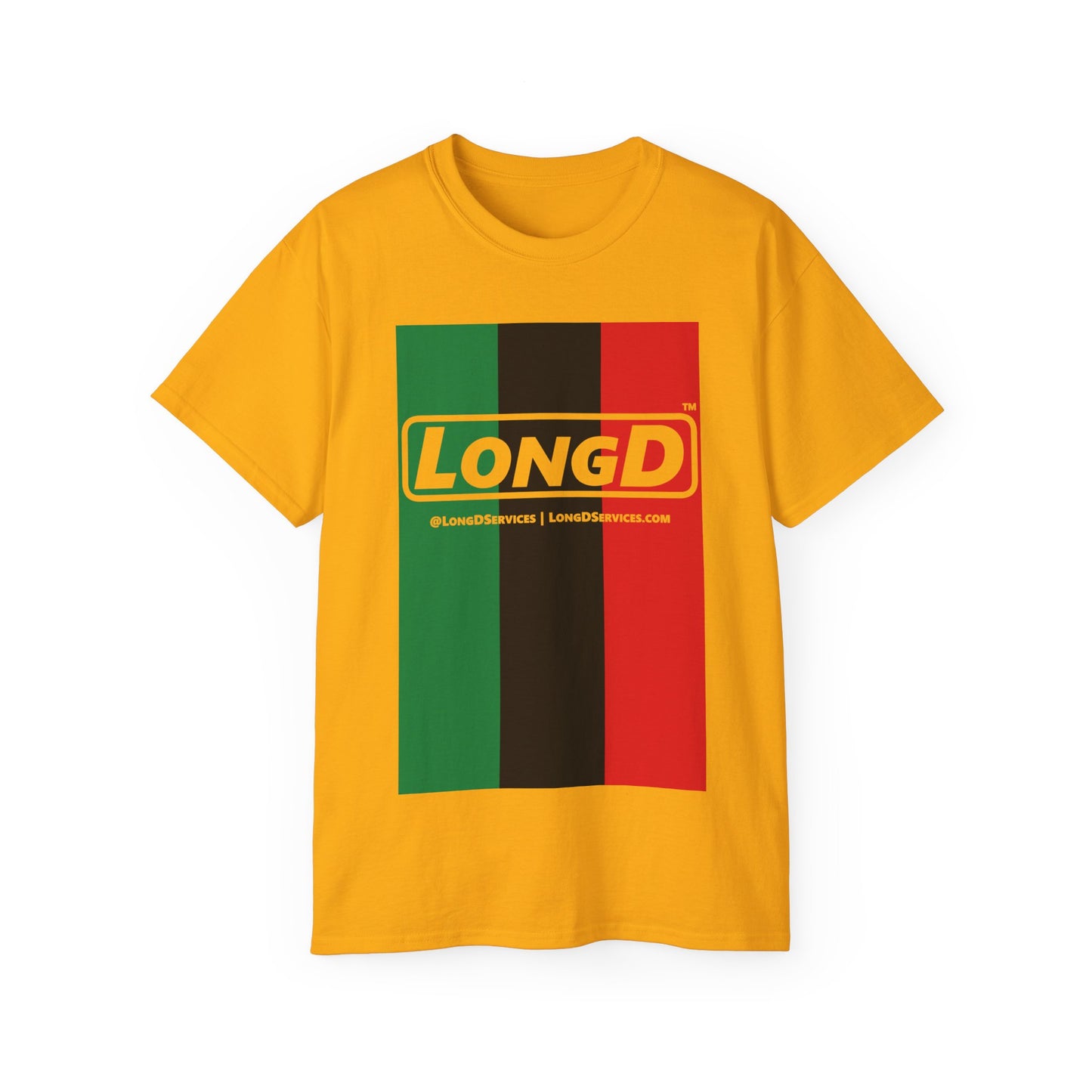 LongD® Logo Cotton Tee Juneteenth vertical Pan-African Flag negative text